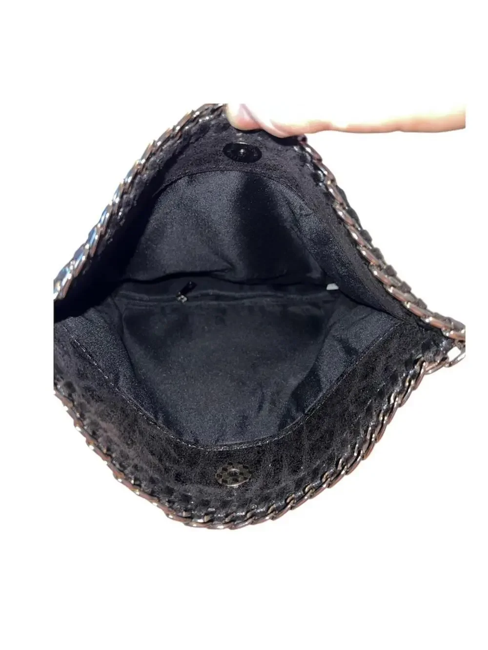 Vegan Leather Chain Trim Foldover Tote Bag Indie Sleaze Whimsigoth Crossbody Blk